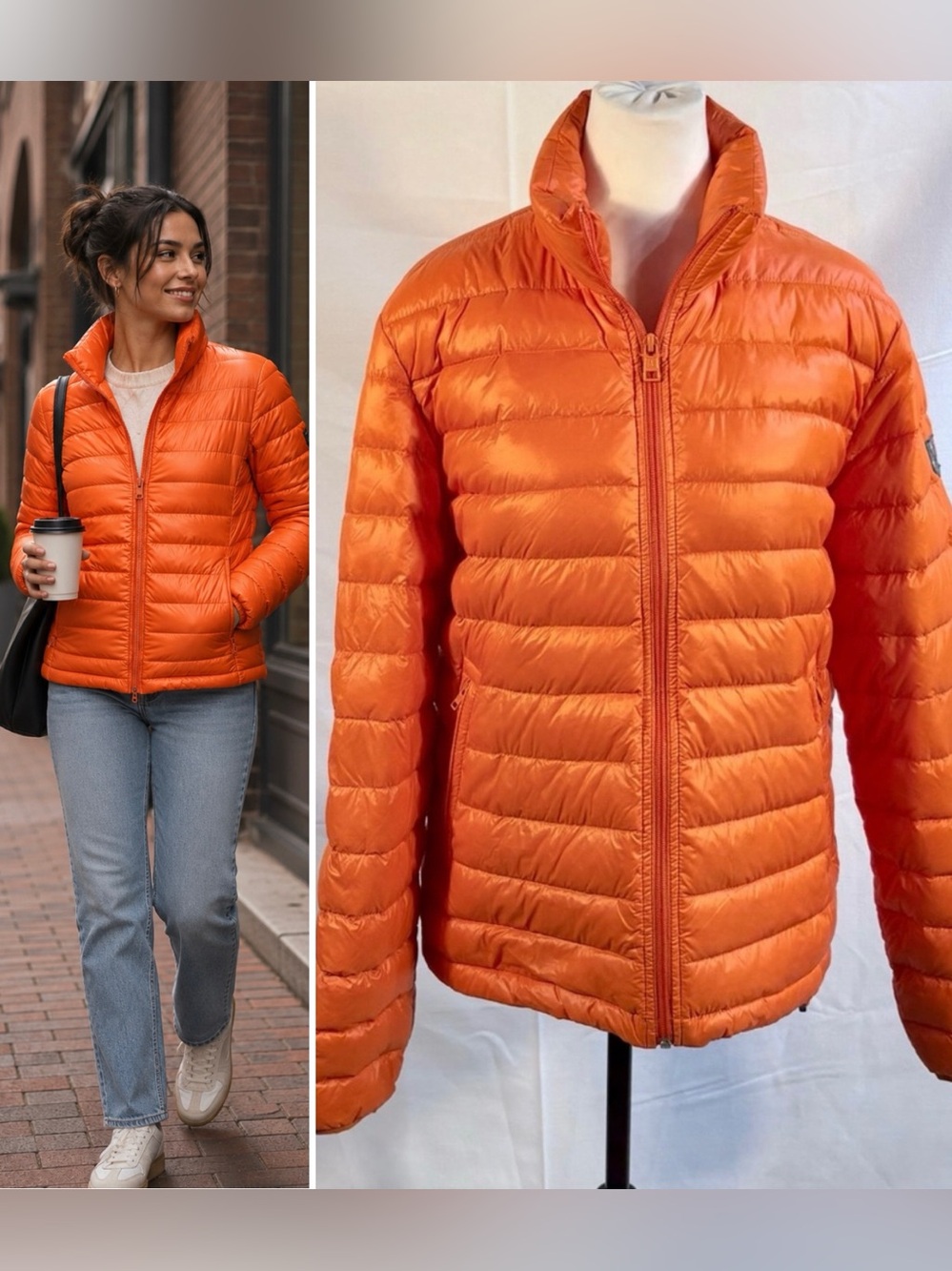 American Eagle 70/30 Down Lightweight Puffer Jacket Bright Orange Size Small💚